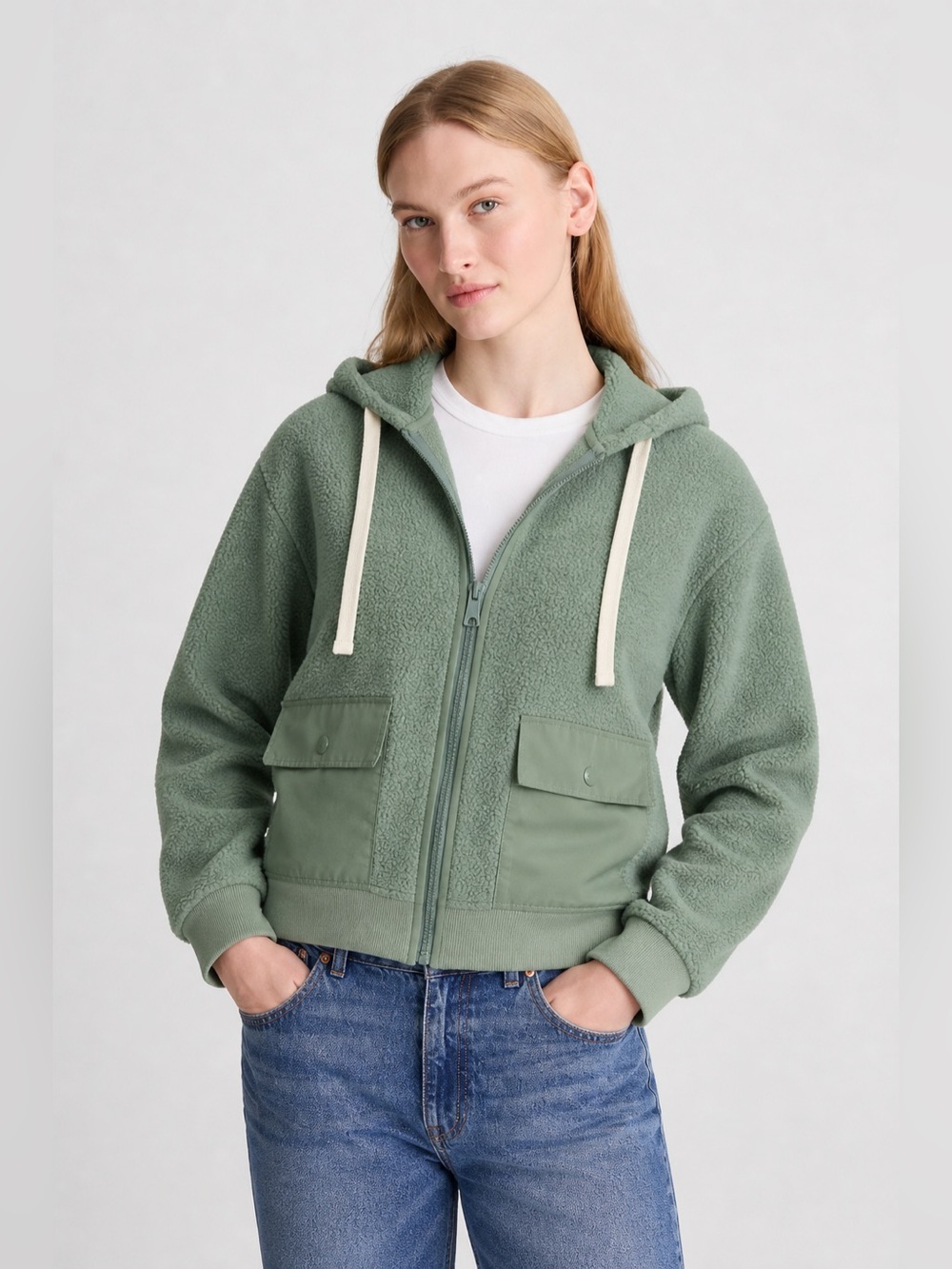 Madewell Women's Faux Sherpa Zip Jacket Green Sz. Medium